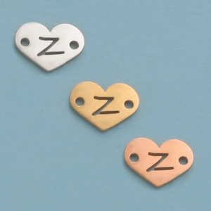 Mirror polished 12mm hollow heart pendants with letter Z in silver gold and rose gold