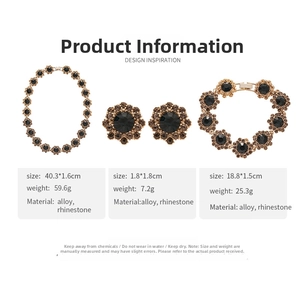 Detailed specs of vintage floral jewelry set with black stones and rhinestones