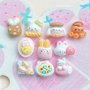 Miniature resin cartoon bread and animals DIY craft accessories for hairpins