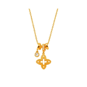 Elegant 18k gold plated flower pendant necklace with cubic zirconia and delicate chain