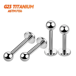 Polished ASTM F136 titanium flat back stud earrings with round ball tops in silver finish