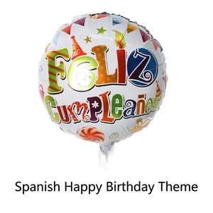 Detail view of 45cm Spanish Happy Birthday foil balloon with colorful festive patterns