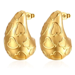 Boucles d'oreilles gouttes en acier inoxydable doré 18K style vintage avec motifs cœur