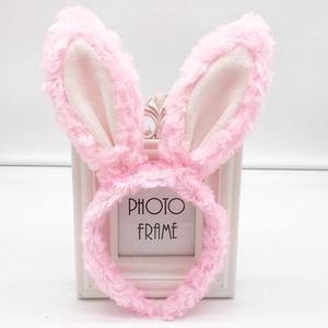 Cute pink plush rabbit ear headband for party costumes and soft aesthetic accessories