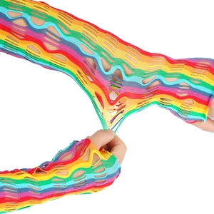 Rainbow hollow mesh stretch gloves with high elasticity for festive party accessory