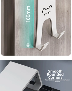 Detailed view of white cat-themed door hook with safe rounded edges and 180mm height