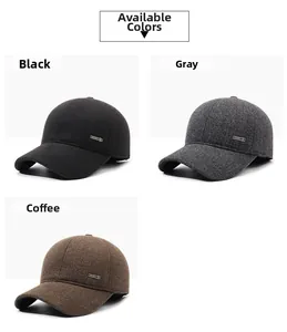 Mens winter baseball caps in black, grey and brown colors with sport metal logo detail