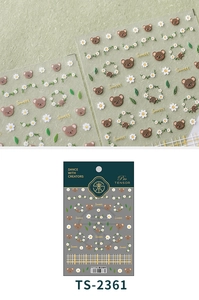 Detailed view of TS-2361 bear and daisy embossed nail art stickers with sweet text
