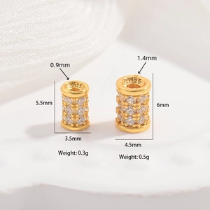 S925 sterling silver gold spacer charm beads with three rows of cubic zirconia stones