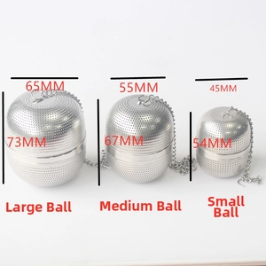 Size chart for 304 stainless steel tea infuser set showing small medium and large dimensions