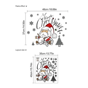 Cartoon Santa on reindeer wall decal with Merry Christmas text for holiday home decoration