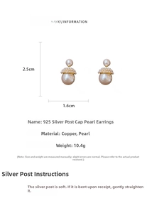 Détail de boucles d'oreilles perles en gland, dimensions 2.5cm x 1.6cm, avec capuchons dorés