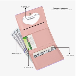 Pink and lavender bifold cat wallet with card slots and photo window display