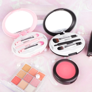 Portable 5pcs travel makeup brush set with mirror, eyeshadow palette and blush case