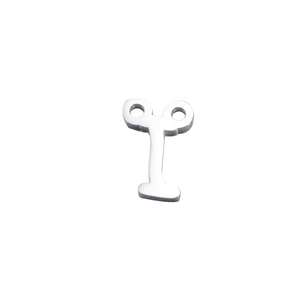 Polished silver stainless steel letter I connector charm with double holes for DIY jewelry