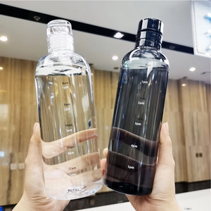 Clear and black translucent water bottles with hourly time markers and capacity scales