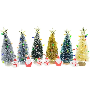 Mini gold and silver glitter Christmas trees set with small Santa and snowman figurines