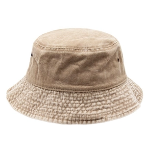 Retro washed cotton bucket hat in khaki with reinforced stitching and metal eyelets