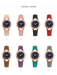 Selection of eight colorful leather strap starry sky watches with rose gold cases