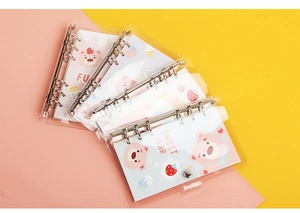Detail of A6 transparent PVC loose-leaf notebook with cute cartoon bear inner pages
