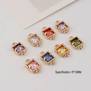 Golden square 8x13mm zircon connector charms in 8 colors for DIY jewelry making