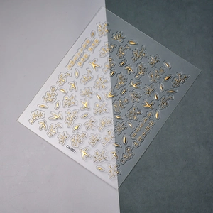 5D embossed gold bamboo and swallow nail stickers with Chinese calligraphy style