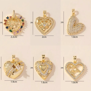 Heart Shaped Pendant Copper Zirconia DIY Jewelry Accessories Vintage Luxury Gold Plated Heart Charm For Women