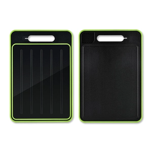Black aluminum thawing cutting board with built-in sharpener and grinding zone