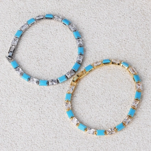 Micro-pave turquoise and zircon chain bracelets in gold and silver finishes