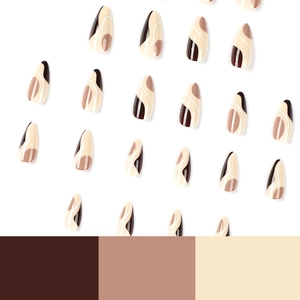 Vintage brown and white fluid abstract press-on nails set in long almond shape