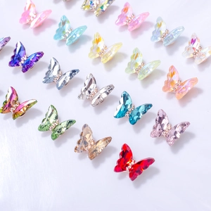 Multi-colored 3D butterfly crystal nail art rhinestones with aurora faceted cut stones