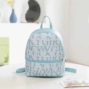 Light blue mini backpack with Lucky Girl letter print and gold hardware details