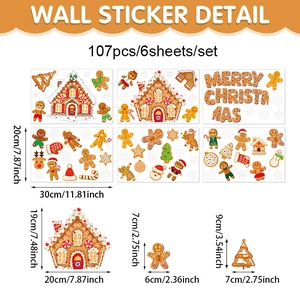 Detail specifications of 107pcs Christmas gingerbread man static window cling stickers set