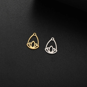 Gold and silver stainless steel lotus charms with teardrop shape for DIY jewelry making