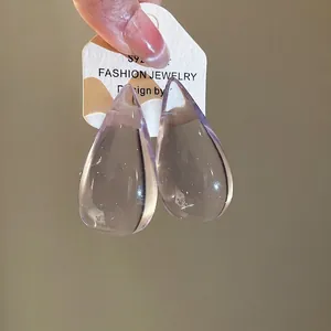 Minimalist transparent acrylic water-drop earrings in elegant fashion style