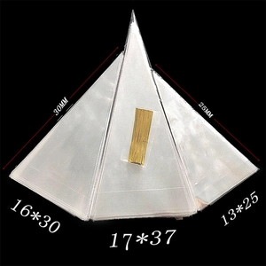 Clear cone cellophane bags for candy with gold twist ties in three varying sizes