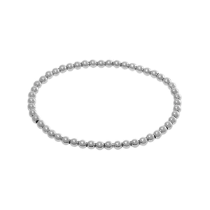 Vista dettagliata del bracciale a sfere d'argento regolabile con sfere di metallo lucido