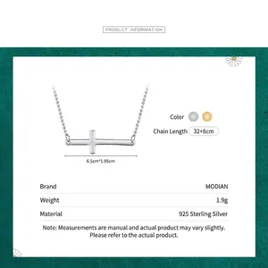 S925 sterling silver horizontal cross necklace available in silver and gold tones