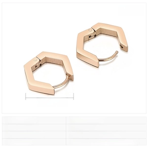Détail des boucles d'oreilles hexagonales de 17x15mm en acier inoxydable or rose