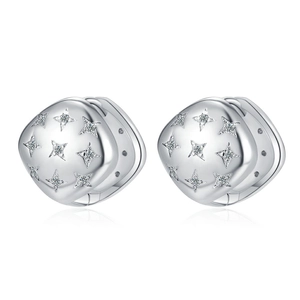 Geometric Star Zirconia Hoop Earrings For Women Copper Star Pattern Inlaid Ear Buckle Elegant Fashion Daily Jewelry