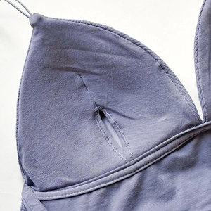 Blue-purple ribbed cotton backless bralette with inner removable padding pocket