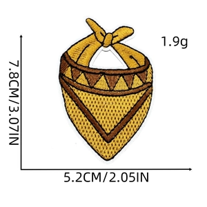 Detailed view of yellow cowboy bandana embroidery patch with size and weight dimensions