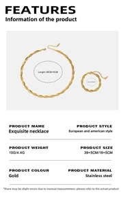 Detail view of 18K gold plated stainless steel twisted rope necklace and bracelet set