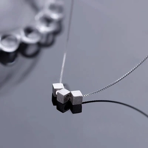 Minimalist S925 silver cube pendant necklace with frosted finish and sleek box chain