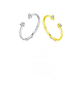 Close-up of S925 sterling silver open rings with minimalist moissanite accents