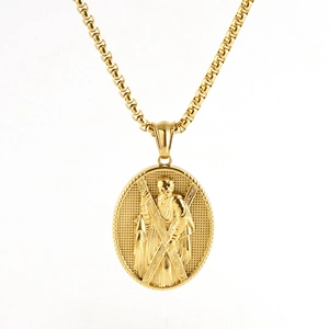 Religious Saint Portrait Pendant Necklace Stainless Steel 18K Gold Plated Oval Relief Retro Gothic Jewelry For Men Women