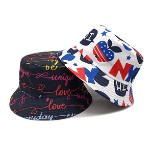 Graffiti Letter Print Bucket Hat Polyester Sun Protection Outdoor Retro Fashion Cap For Women