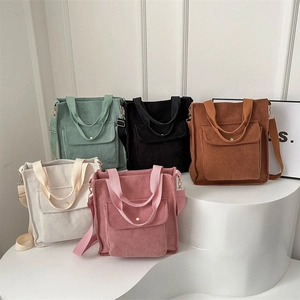 Minimalist corduroy shoulder bags in five colors with large capacity and retro design