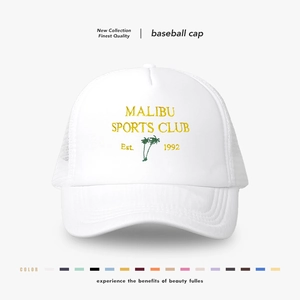Malibu Sports Club Embroidered Trucker Hat Cotton Mesh Breathable Adjustable Snapback Summer Sun Hat Vintage Club Style