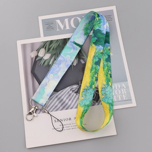 Artistic Van Gogh oil painting sunflower polyester lanyard with metal lobster clasp hook